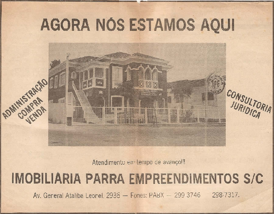 Anúncio no jornal Gazeta da Zona Norte de 1977 da Imobiliária Parra Empreendimentos Parada Inglesa
